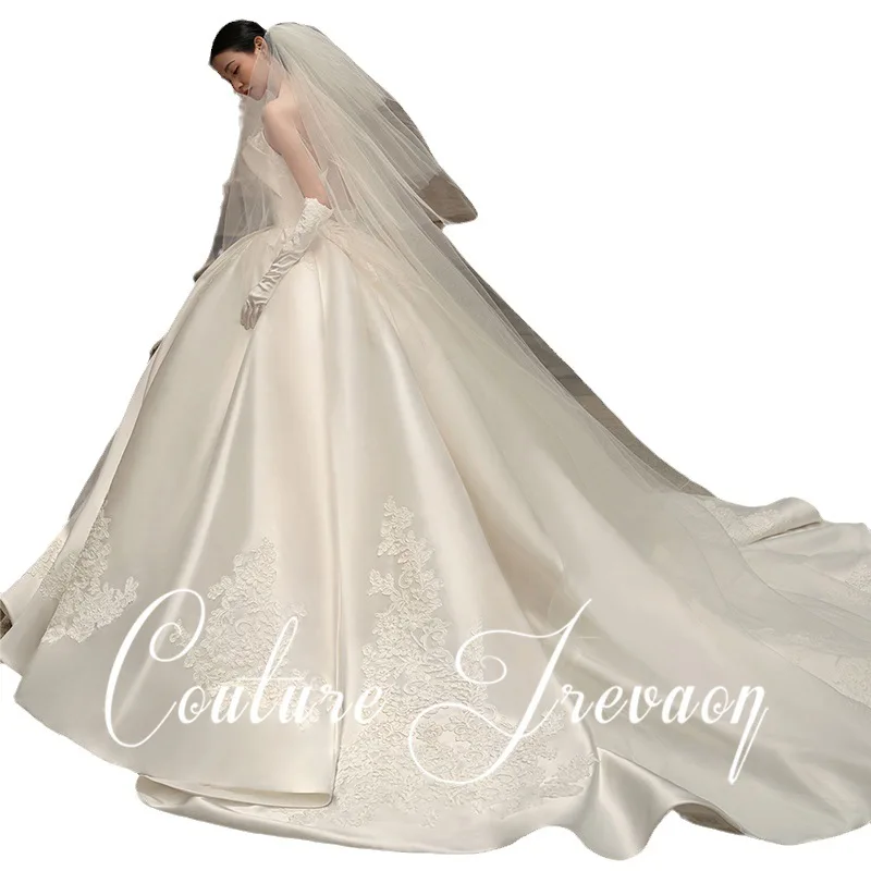 N17 Атласное свадебное платье Свадебное без бретелек