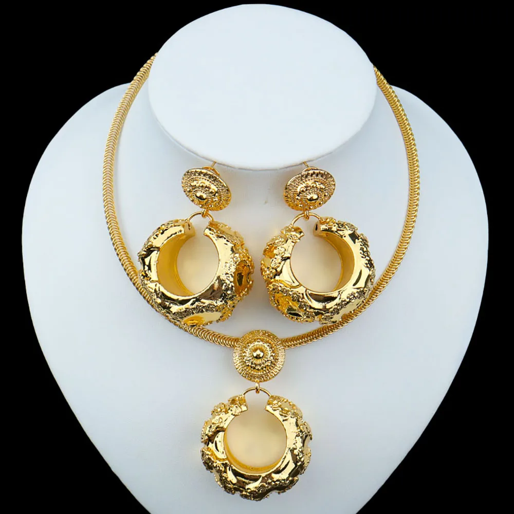 

Dubai Jewellery Set for Women Irregular Earrings and Pendant Set for African Wedding Nigerian Italian Necklace Earring Accessory