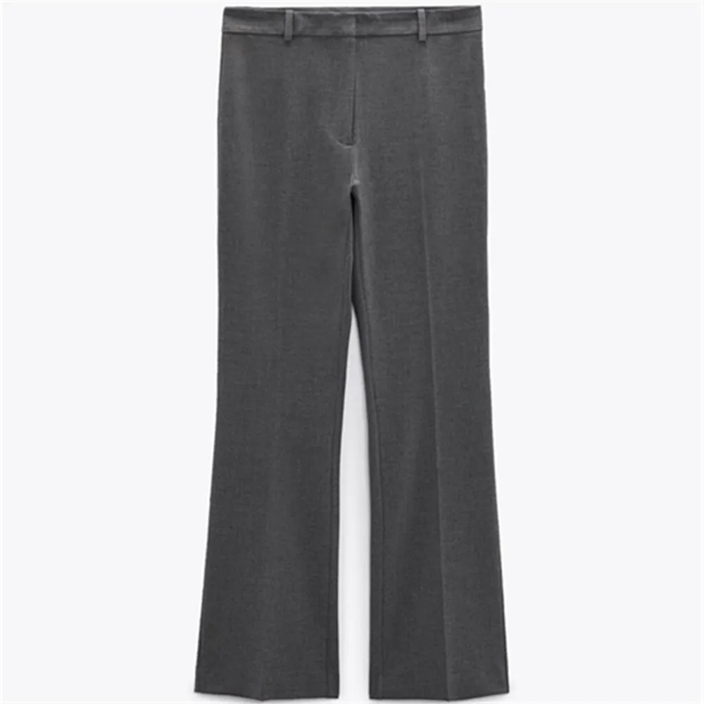 

PB&ZA autumn and winter new women's casual all-match gray high-waisted slim single-sided pockets with long flared pants 1971/221