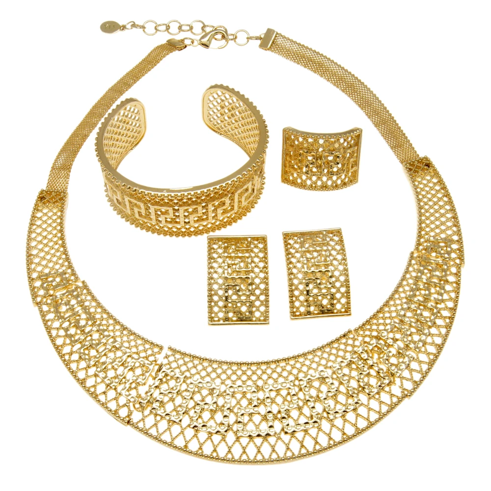 Jewelry Sets For Women 24k Original  Surround Necklace Gold Plate  Cutout Minimalist Design Anniversary Party Free Shipping