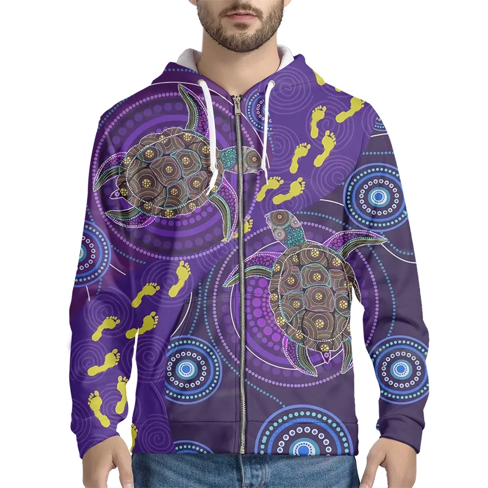 

Turtle Pattern Print Men's Fleece Hoodie Dots Aesthetic Zipper Hooded Sweat Shirt Male Long Sleeve Man Jackets Fashion Clothing