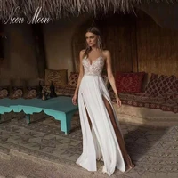 elegant deep v neck wedding dress 2022 for women a line spaghetti straps bride dress backless beach bridal gown vestido de novia
