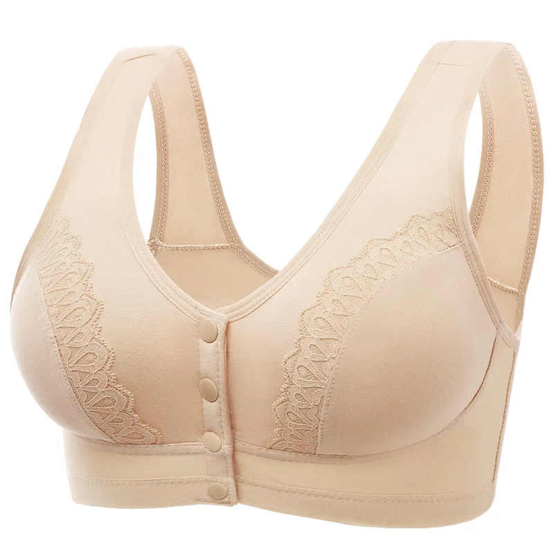 

Plus Size Sexy Ladies Bra Front Row Four Button Vest No Steel Ring Bra Comfortable Breathable Gathering Ladies Underwear