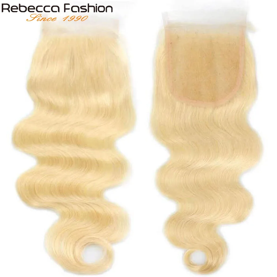 613 Blonde Body Wave Human Hair Lace Closure 4X4 Middle / Three Part Brazilian Body Wave Closure Pre Plucked Transparent Lace