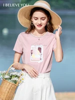 i believe you summer cool tech ice embroidery t shirts casual slim bright silk oneck short sleeve cotton woman top 2222014410