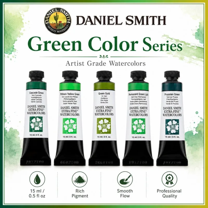Фото Акварельная краска Daniel Smith DS Extra Fine, 15 мл, профессиональная, серия Green, пигмент для рисования, художественные принадлежности №1
