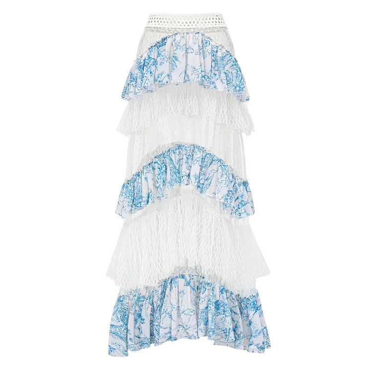 Женский сплошной купальник с принтом Ruy из сетчатой ткани и многоярусная юбка