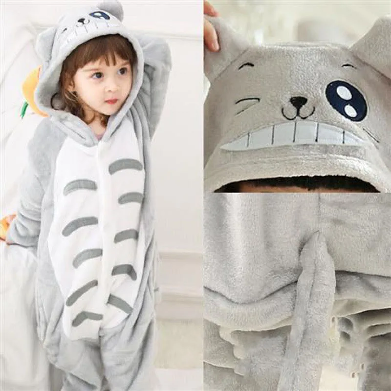 Family Kigurumi Pajamas Grey Totoro Animal Onesie Cosplay Costume Pajamas For Kids and Adults With Slippers
