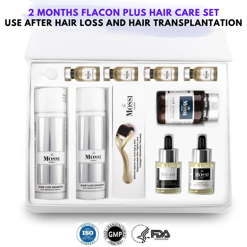 2 Months Flacon Plus Hair Care Set Hair Loss and After Hair Transplantation Use Kit Shampoo Therapy Serum Ozonized Oil Vitamin