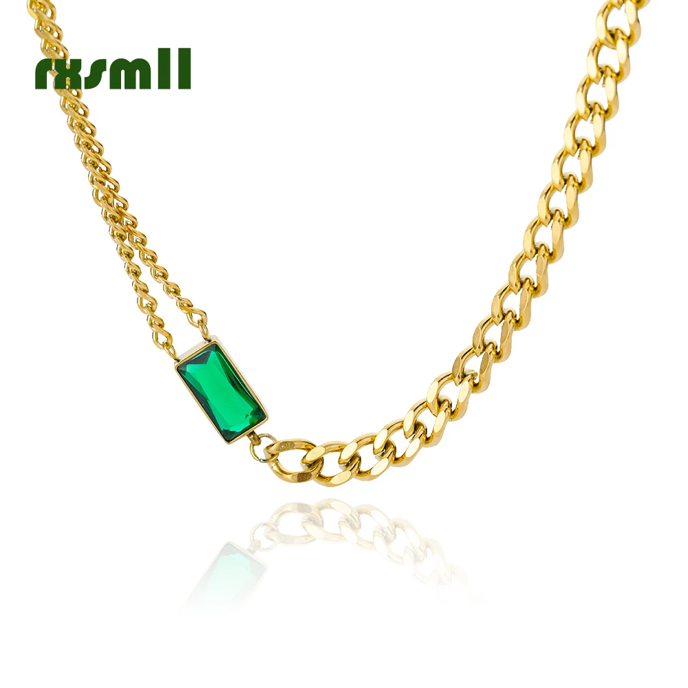 

Wide Titanium Steel Asymmetric Chains Necklack Square Cubic Zircon Signet Necklacks Unisex Curb Chain Waterproof Jewelry