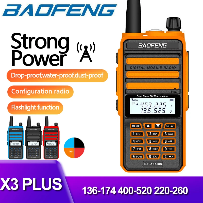 2021 BF X3 Plus High Power Walkie Talkie Long Range Tri-band Ham CB Radio Portable hf Transceiver BaoFeng UV-5R Update Version