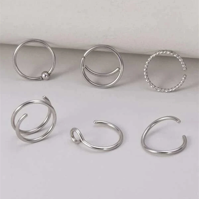 

Nose Rings Hoop for Women Men 6pcs Body Piercing Jewelry for Women Nose Ring Helix Tragus Cartilage Hoop Septum Ring Piercing