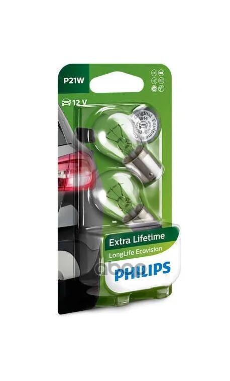 Автолампа Philips 12498Llecob2 P21w(1156) 12V 21W Ba15s Longlife Ecovision (Б2/40) арт. 12498LLECOB2