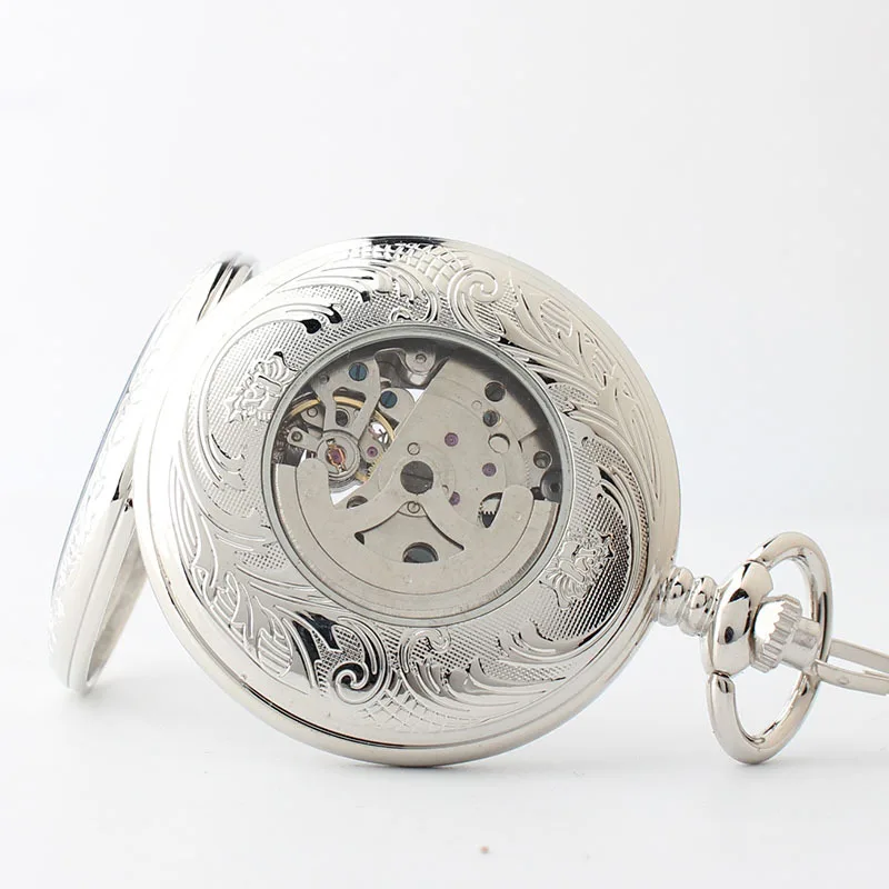 Luxury Silver Pocket Watch Simple Design Personalised Vintage Pendant Necklace Hand Wind Fob Watches with Chain Gifts