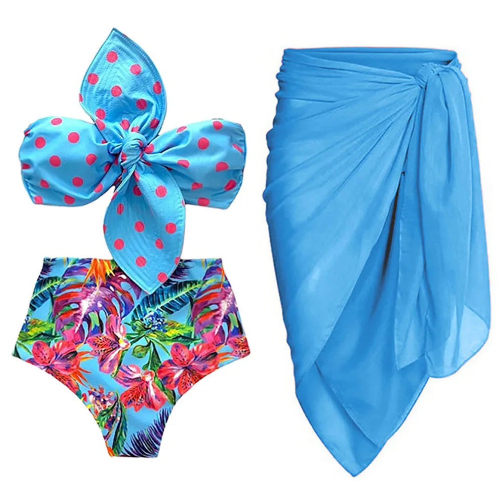 

Fashion Print Beach Bikini Set Butterfly Embellished Tube Bra High Waist Tummy Thong Two Piece Elegant Swimwear Push Ups 2022
