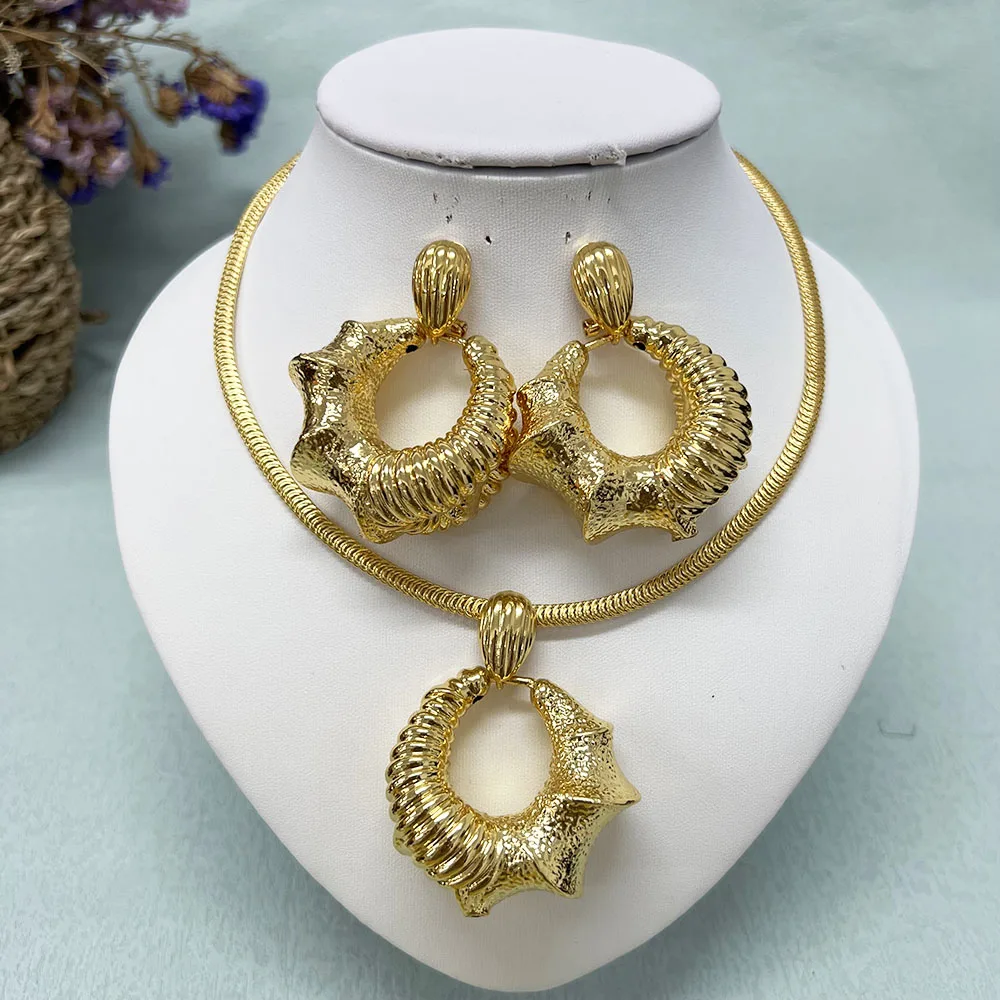 

Gold Plated Jewelry Sets for Women Dubai Ethiopian Arabia Necklace Pendant Earrings for Wedding Dress African Party Bridal Gift