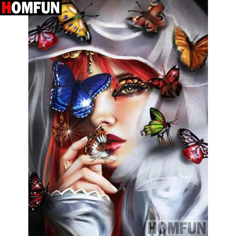 

Алмазная живопись HOMFUN, вышивка крестиком «Красавица бабочка», полноразмерная круглая 5d алмазная вышивка «сделай сам», стразы