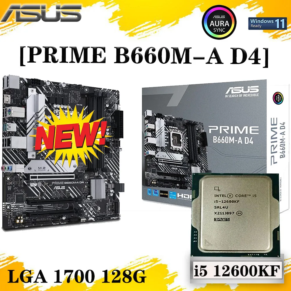 

LGA 1700 ASUS PRIME B660M-A D4 Motherboard Set Combo+i5 12600KF DDR4 128G 5333OC PCIe 4.0 12th Intel B660 ATX Placa-mãe Kit New
