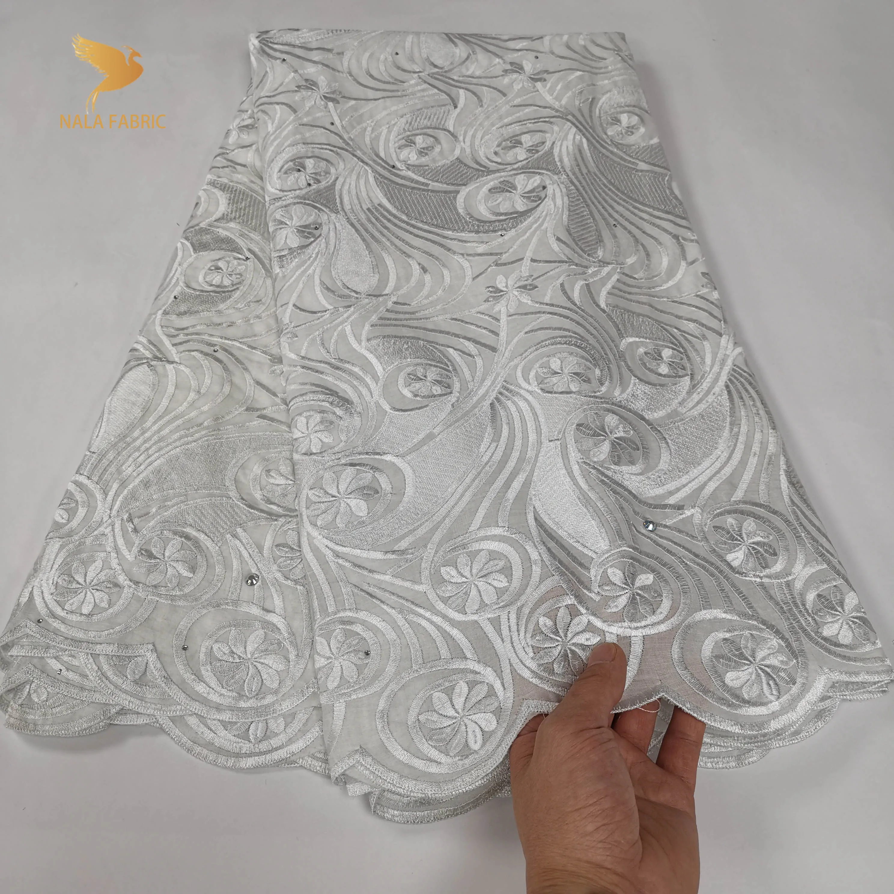 

WQ01 Nala Embroidery African Dry Fabric Lace Material In Switzerland Embroidery Swiss Voile Lace Fabric For Nigerian KLX194