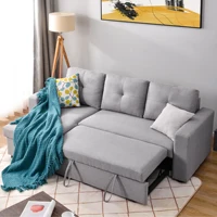 90" Reversible Pull Out Sleeper Storage Sofa Bed L-Shaped Sectional Corner Sofa-Bed with Storage Chaise Left/Right Handed[US-W]