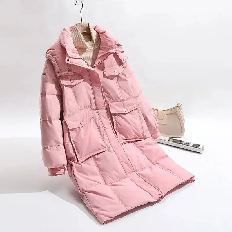 Женская Стеганая куртка средней длины теплая парка на хлопковом наполнителе с
