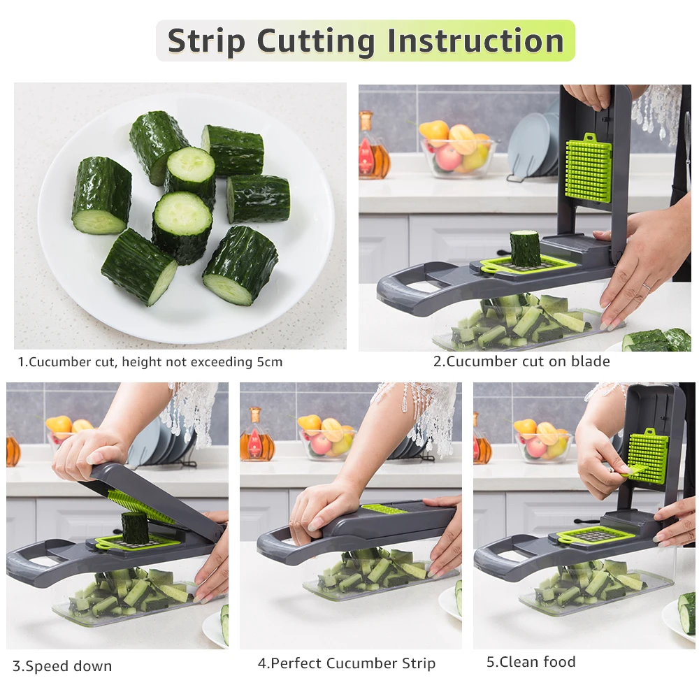 Multifunctional Vegetable Cutter & Slicer Carrot Potato Grater Onion Chopper 9 in 1 with Drain Basket Kitchen Fruit Food Gadgets images - 6