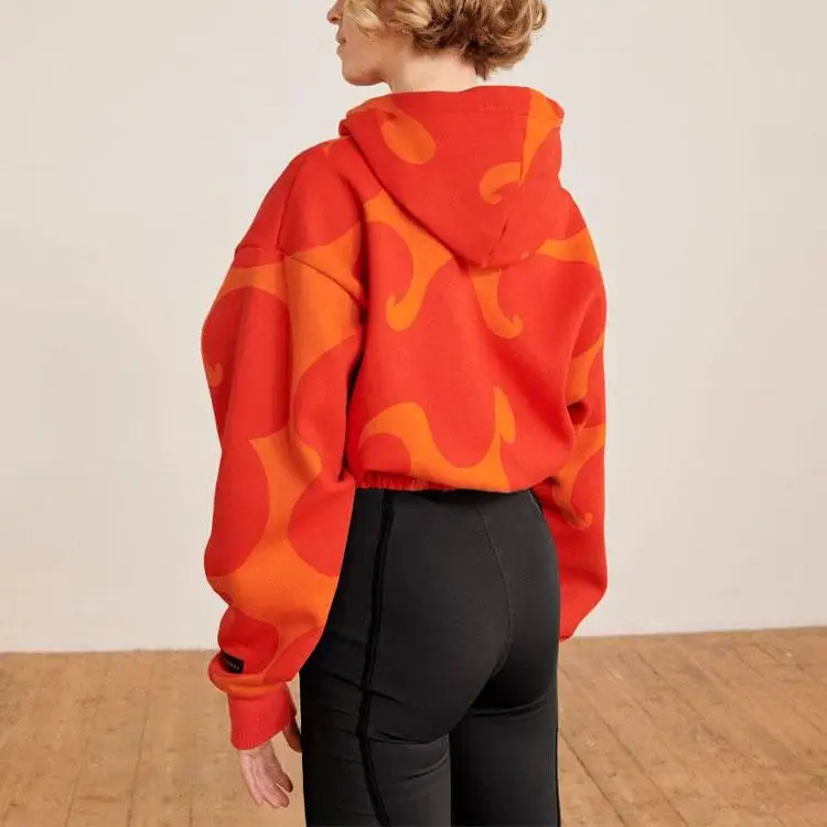 Женская толстовка с капюшоном Adidas X Marimekko рисунком и завязками Оранжевая HJ7306