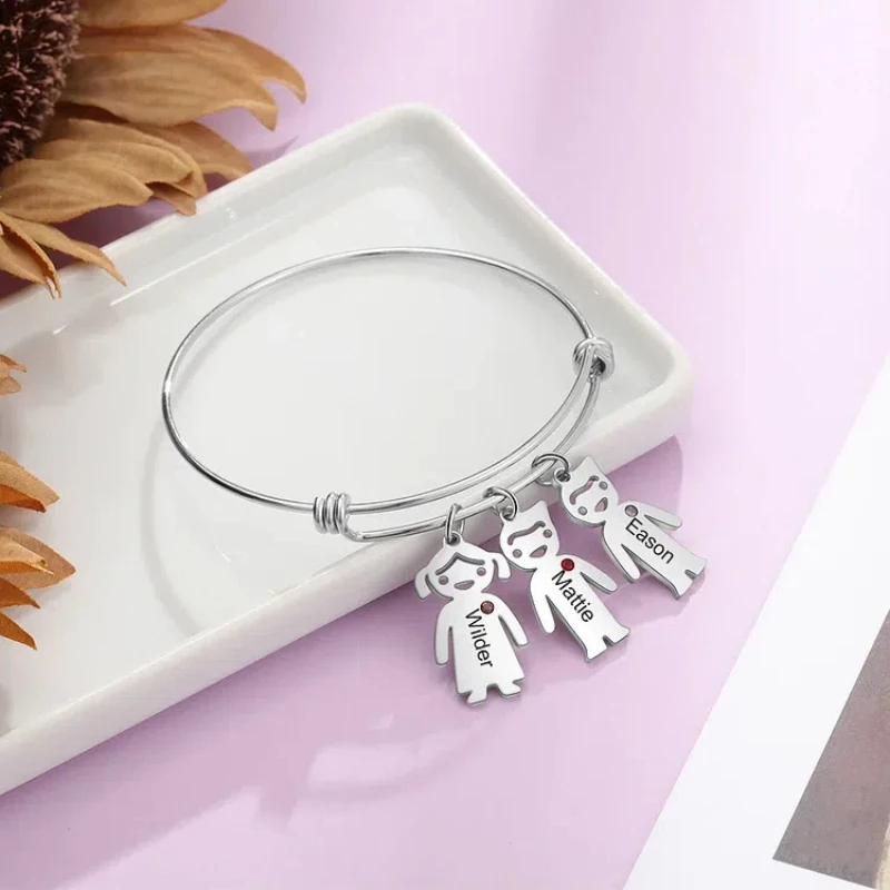 Регулируемый браслет из нержавеющей стали с именем на заказ Детский