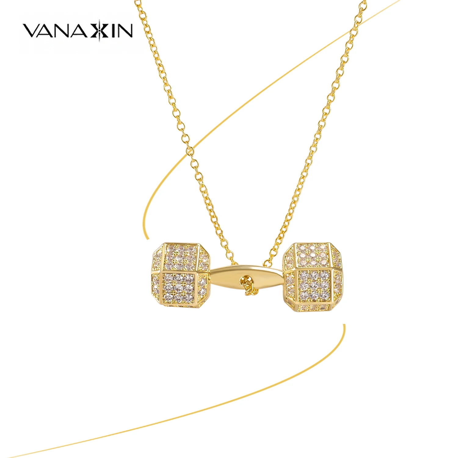 VANAXIN фитнес гантели штанга кулон ожерелье высокое качество подарок для мужчин и женщин хип-хоп Iced Out цепь кулон ювелирные изделия