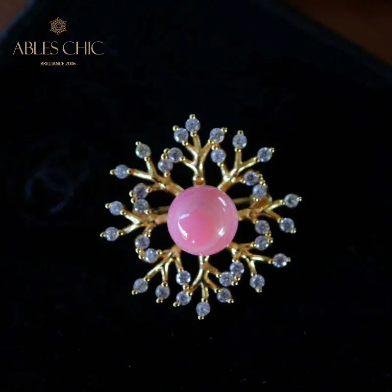 

18K Gold Tone Sterling Silver Queen Conch Flake Shoots Pendant Natural Shell Flower Brooch Pins L1S2N31077