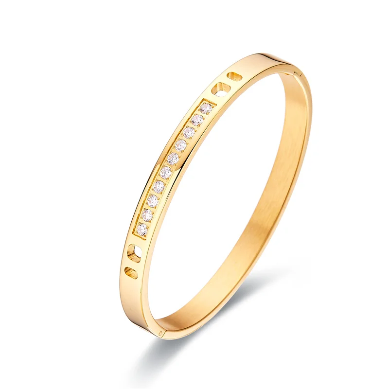 

New Hot Fashion 4mm 6mm 8mm Stainless Steel Jewelry Hand Inlaid Ten Crystal Bangle Bracelet Women Bracelets Party Gift Wholesale