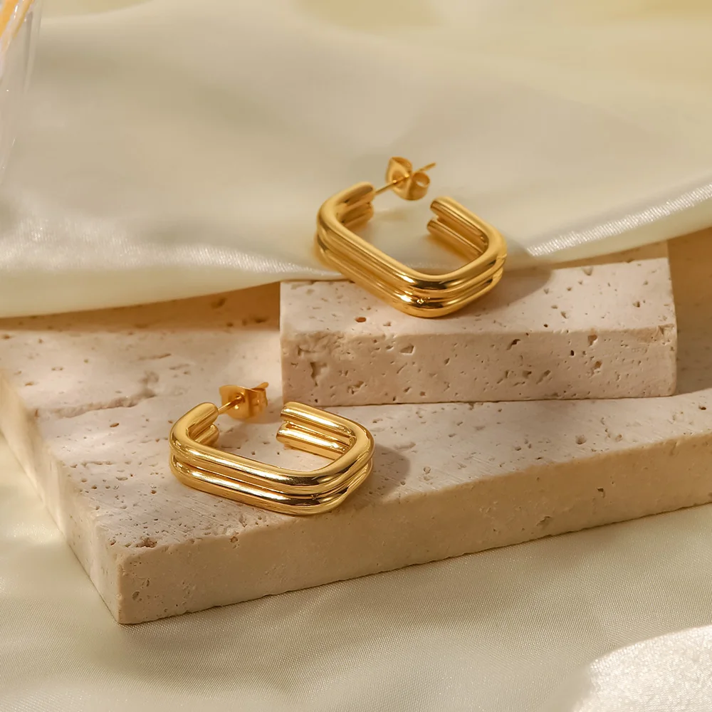 Серьги-кольца женские из нержавеющей стали с фианитом 18 к |