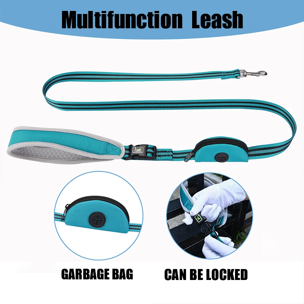 

2022 Leash Reflective Nylon Multifunctional Dog Leahs for Dogs Removable Handle Lead with Garbage Bag Dispenser Traction Rope