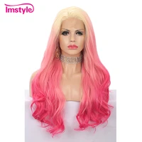 imstyle pink wig ombre blonde synthetic lace front wig heat resistant fiber glueless natural wavy wig cosplay wigs for women