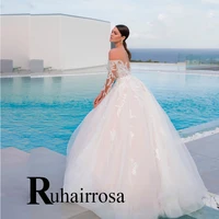 ruhair romantic classic wedding dresses for women modern a line tulle appliques long sleeves button custom made robe de mari%c3%a9e