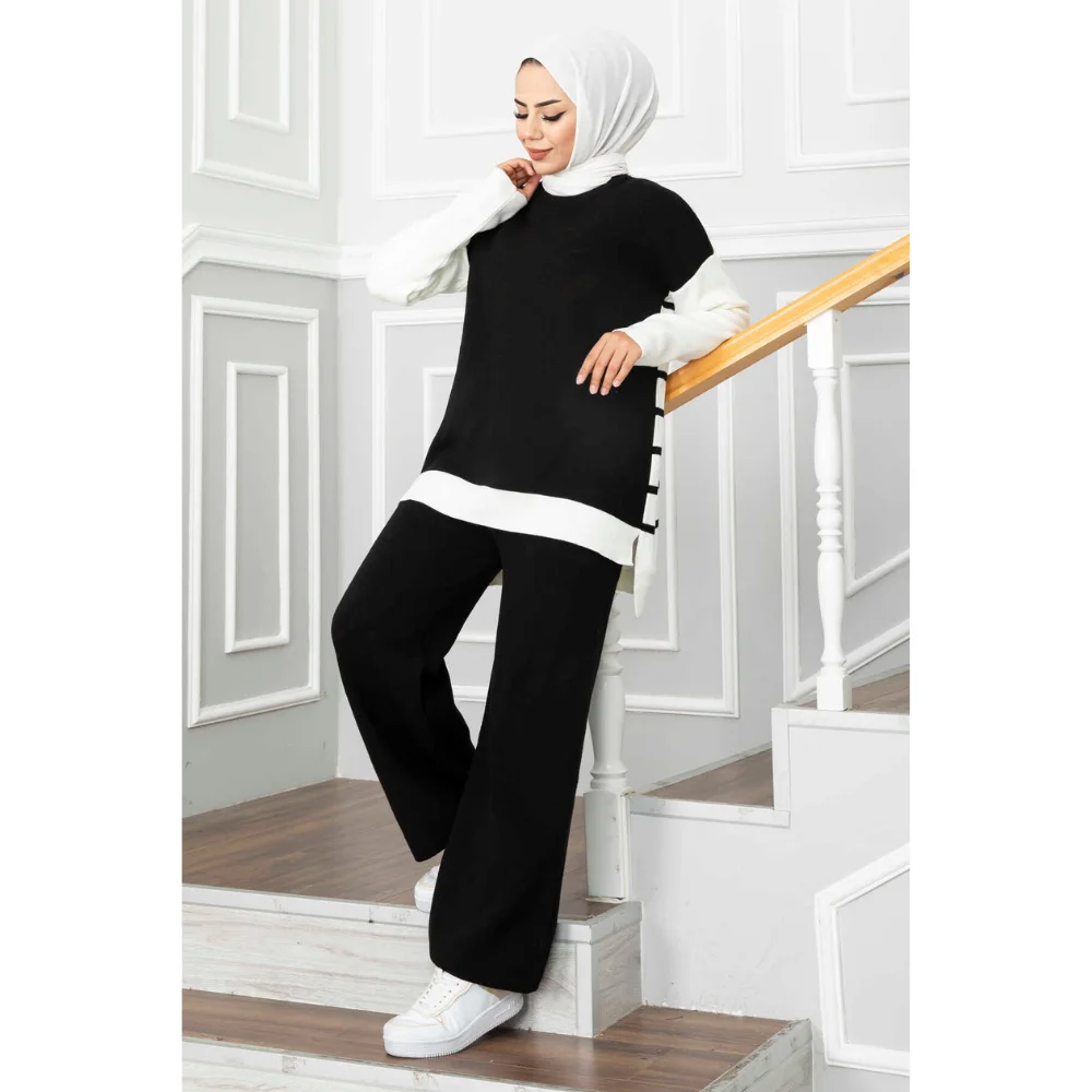 Striped Knitwear Hijab Suit Trend Moda abaya abayas for women abayas muslim sets jilbab modest clothing muslim dress women eid d