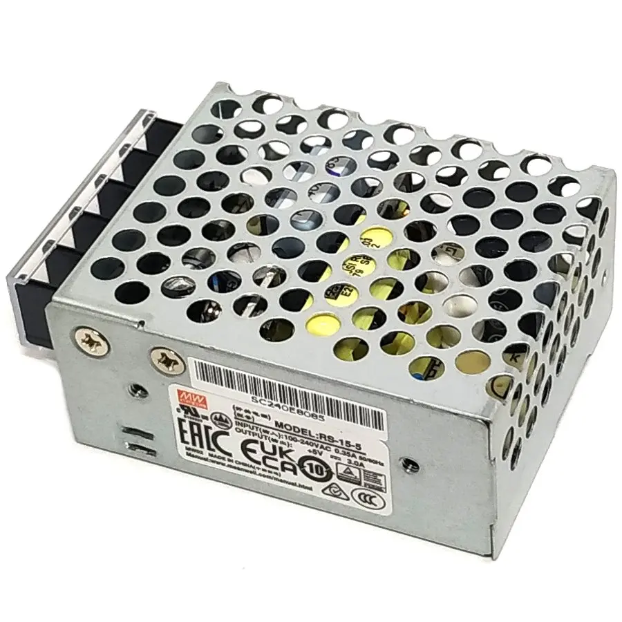 RS-15-5 Mean Well AC-DC источник питания 15Вт вход 88…264В регулируемый выход 5В/3А в кожухе
