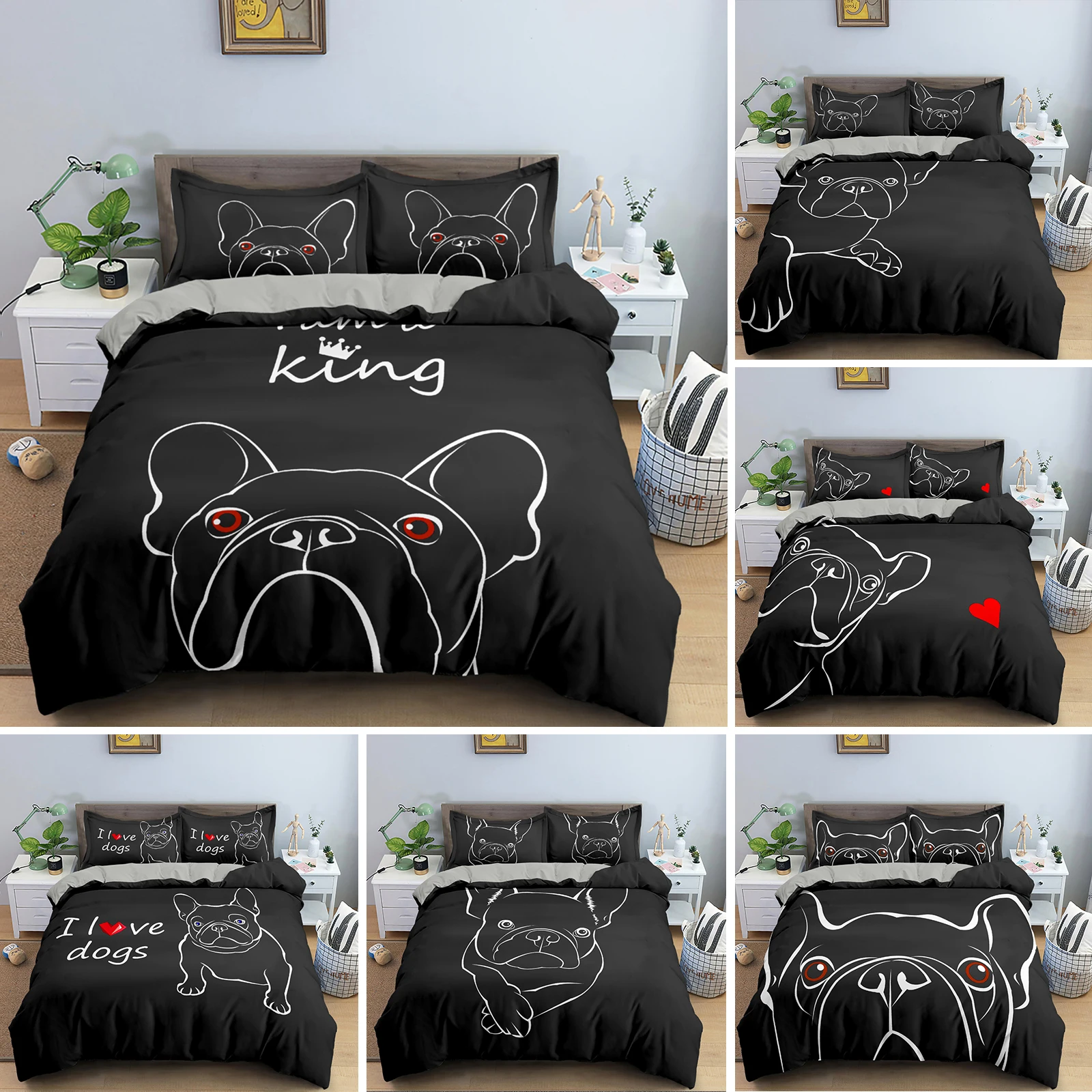 

Cute Cartoon Bulldog Pattern Bedding Set For Boys Adults Kids Duvet Cover Bed Cover Pillowcase Single Queen King Double 3pcs