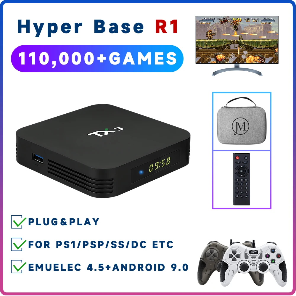 Retro WiFi Video Game Consoles Handheld Hyper Base R1 TX3 TV/Game Box S905X3 70+ Emulators 110,000+Games For PS1/PSP/N64/DC/MAME