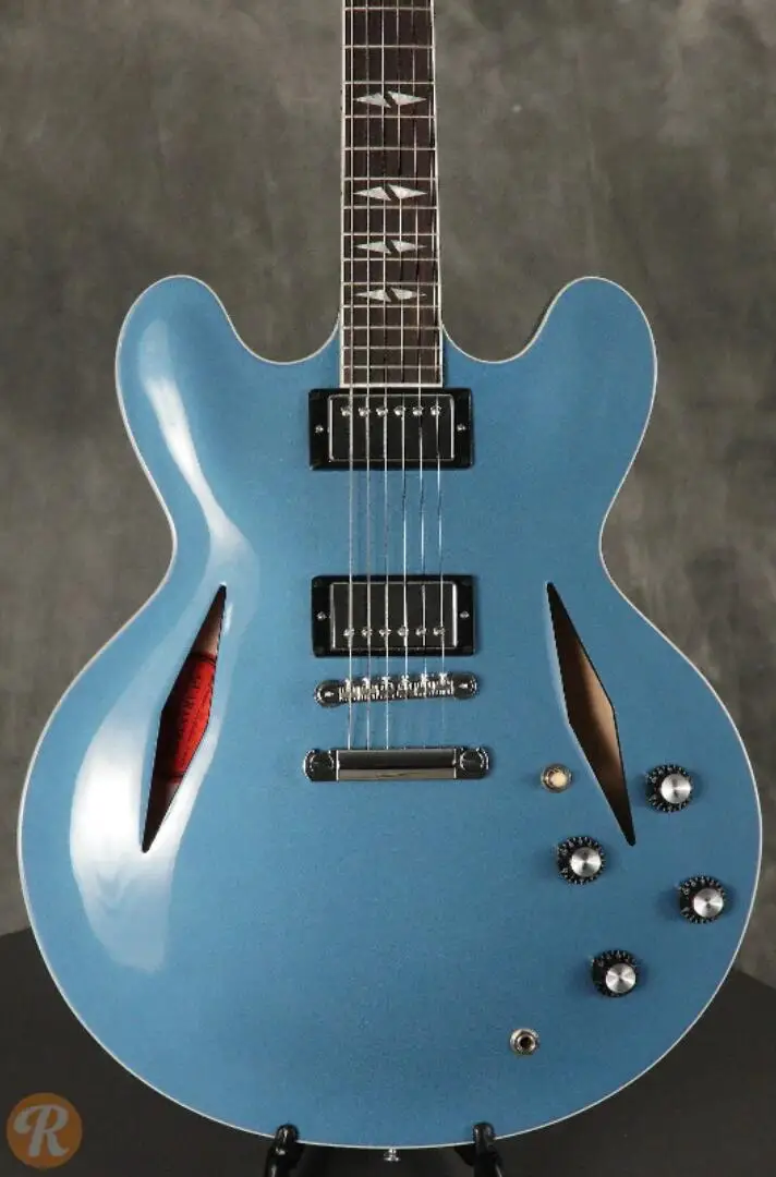 

Custom Shop Davegrohl DG 335 Metallic Blue Semi Hollow Body Jazz Electric Guitar Dual Diamond Holes,Split Diamond,Grover Tuners