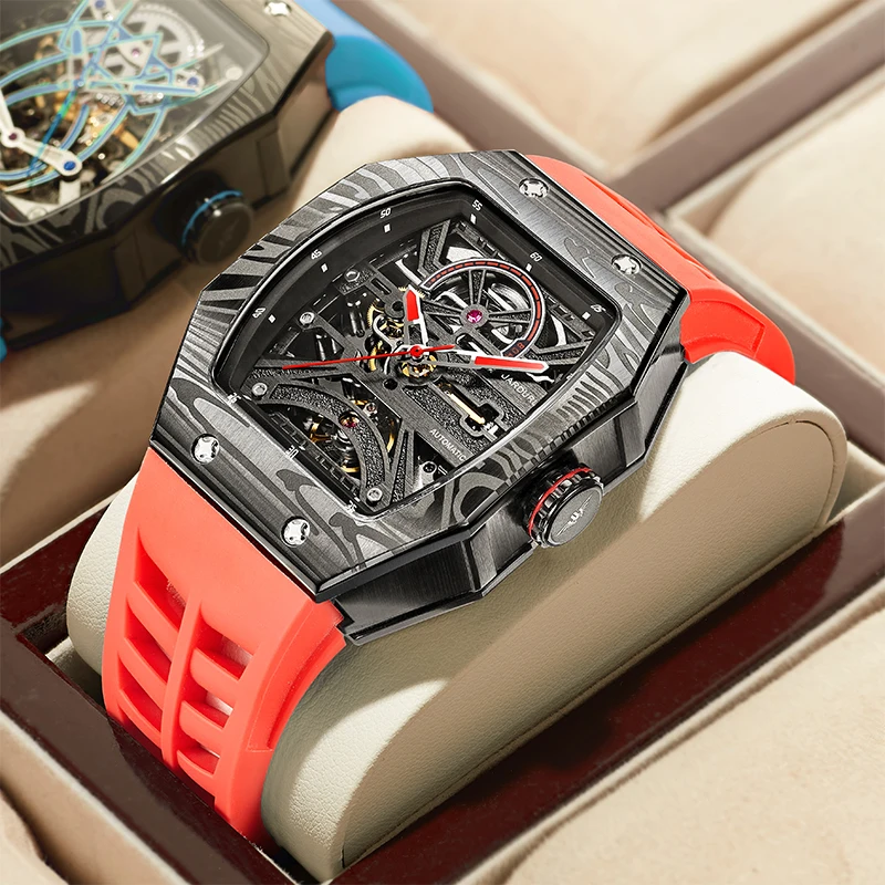 Автоматические механические наручные часы jinware для мужчин роскошные с резиновым