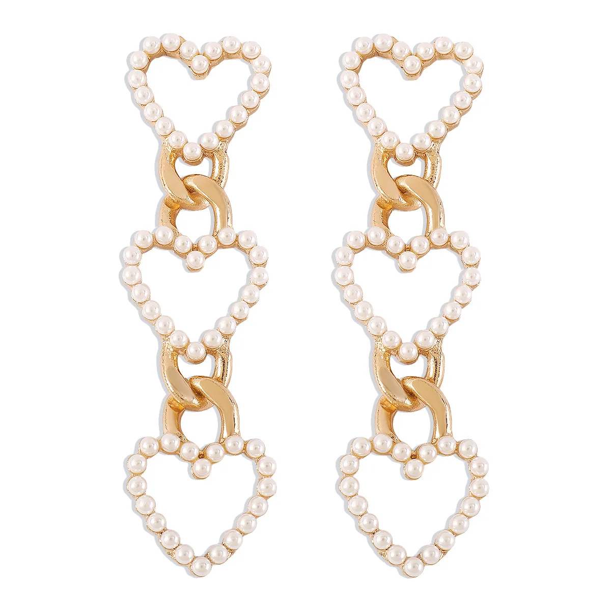 

Trendy Gold Plated Pearl Heart Stud Earrings Cubic Zirconia Eardrop Women Fashion Accessories Wedding Birthday Party Gift