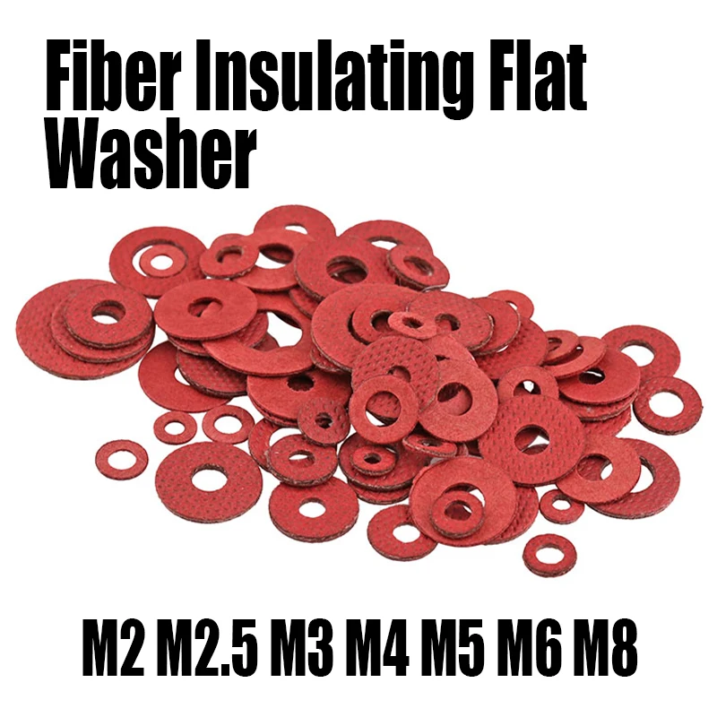 

100PCS M2 M2.5 M3 M4 M5 M6 M8 Red Steel Paper Fiber Insulating Flat Washer Insulation Plain Gasket Ring Meson Spacer