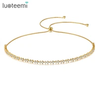 luoteemi adjustable gold color tennis necklace for women wedding party shiny round cz female jewelry collares de moda