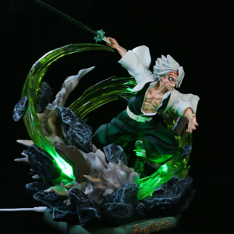 

30cm Anime Demon Slayer Fighting Form Shinazugawa Sanemi Figure Toys USB Lights Up Zenitsu Nezuko Desktop Ornament Lovers Gift