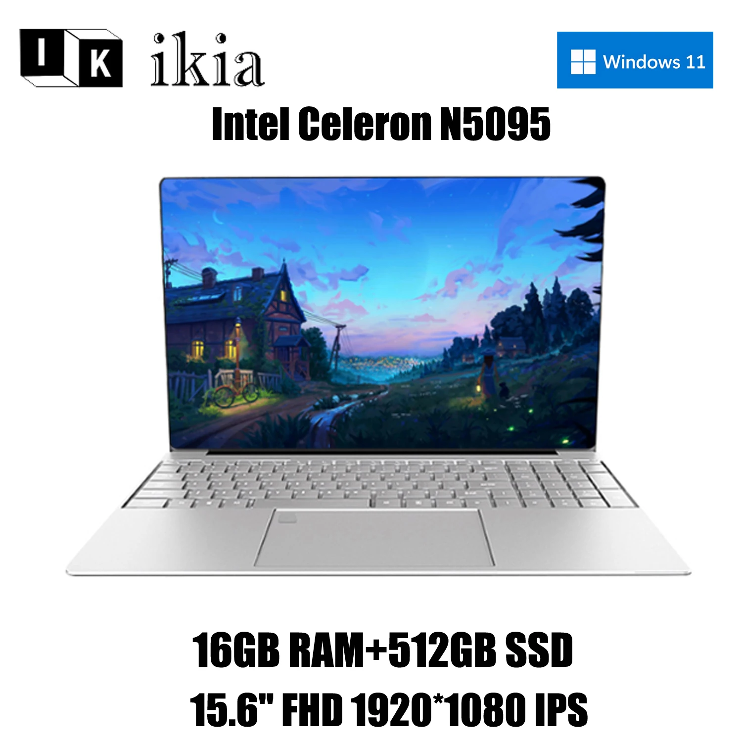 

IKIA Laptops Intel Celeron N5095 Processors 2.0 Ghz Notebook 15.6-Inch FHD 1920*1080 IPS 12GB RAM 512GB SSD Fingerprint Unlock