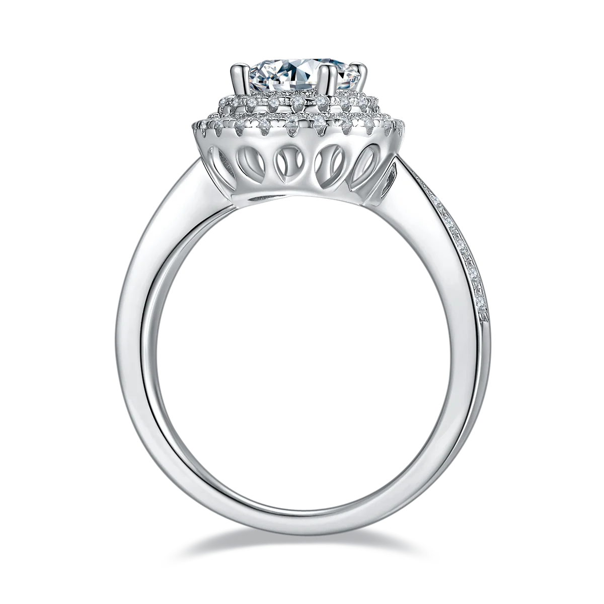 Фото GEM'S BALLET 1,0 TCW круглая огранка D цветное Муассанит замысловатое винтажное обручальное кольцо с ореолом в искусственном серебряном подарок для... №3