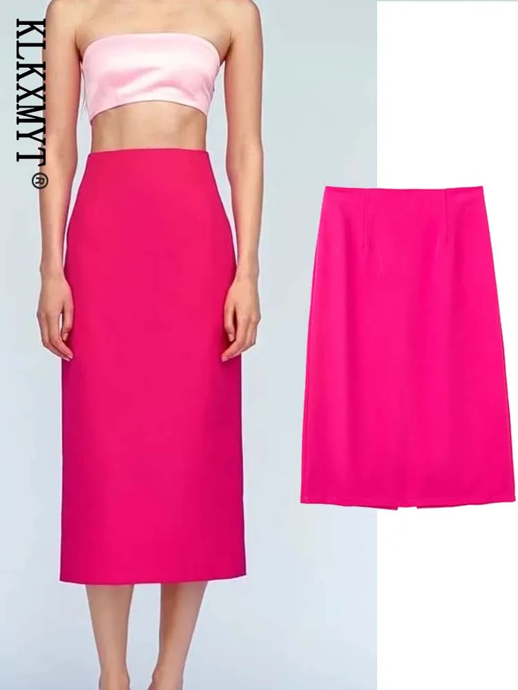 

KLKXMYT TRAF женские 2022 винтажные миди-юбки с высокой талией женские осенние трапециевидные повседневные женские юбки с молнией сзади и разрезом