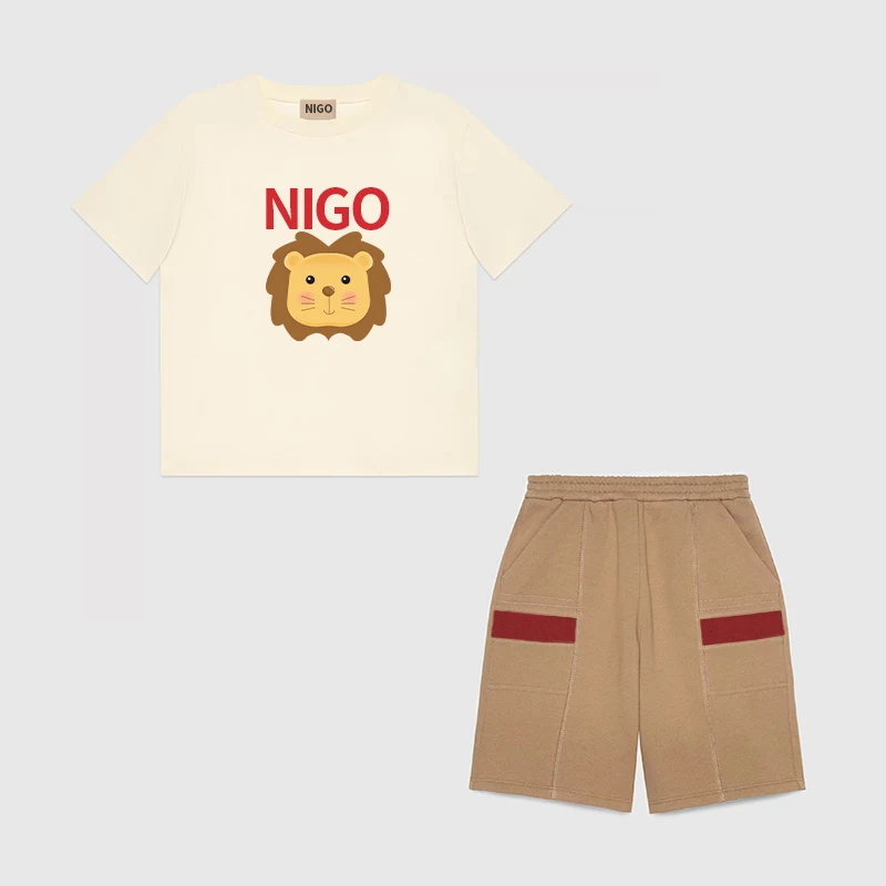 

NIGO Children's Lion Print Cotton Summer T-Shirt Shorts Casual Suit #nigo33695