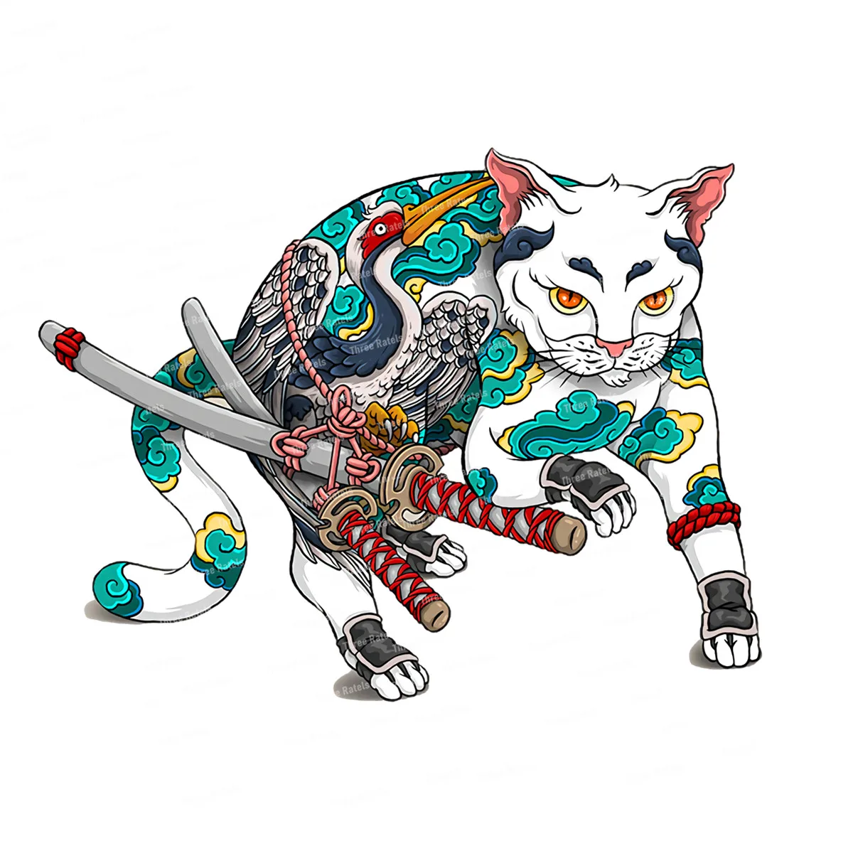 Автомобильные наклейки I480 Neko Kitty Япония самурайский Кот модные креативные окна